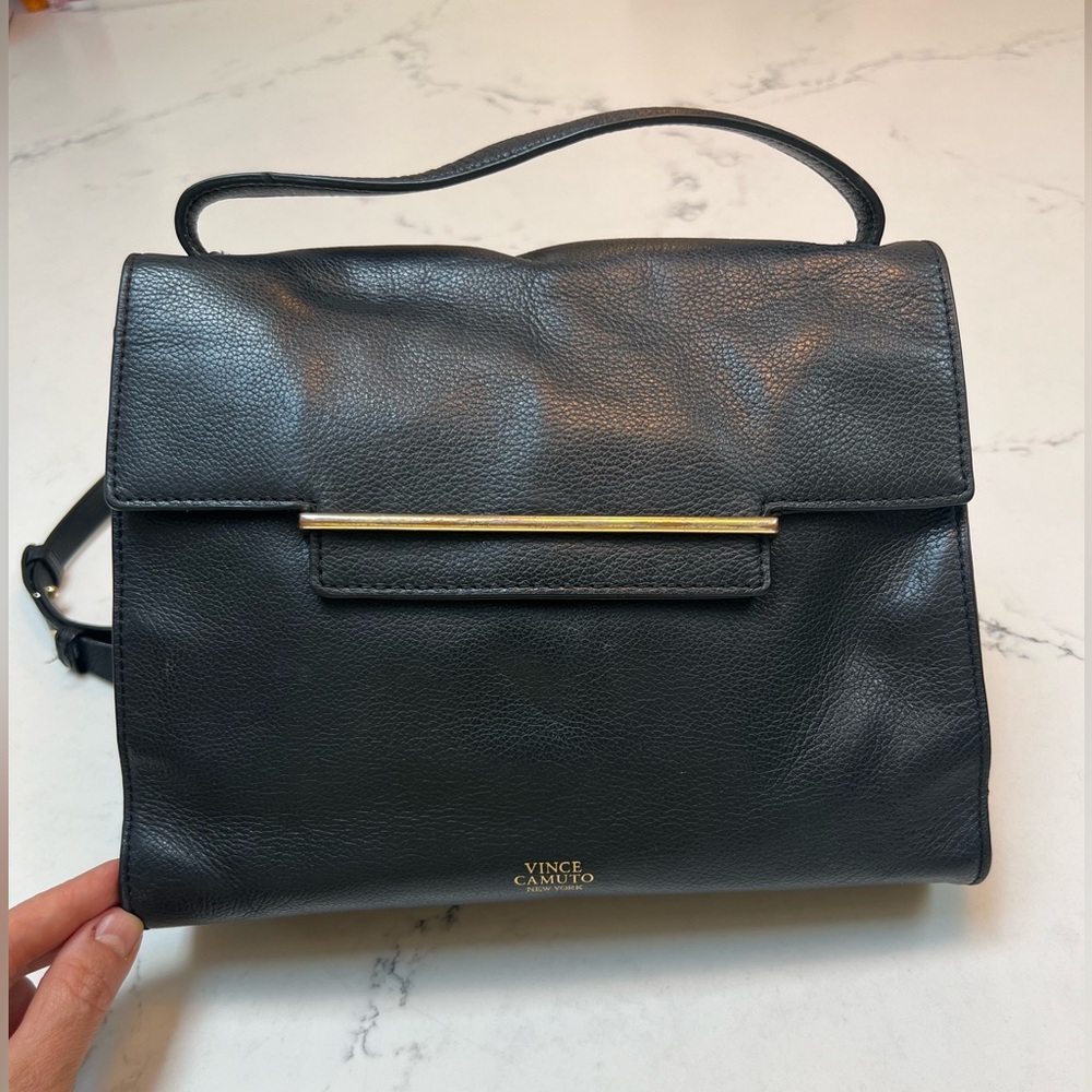 Vince Camuto Leather Crossbody Bag - Black Leather with Gold Hardware